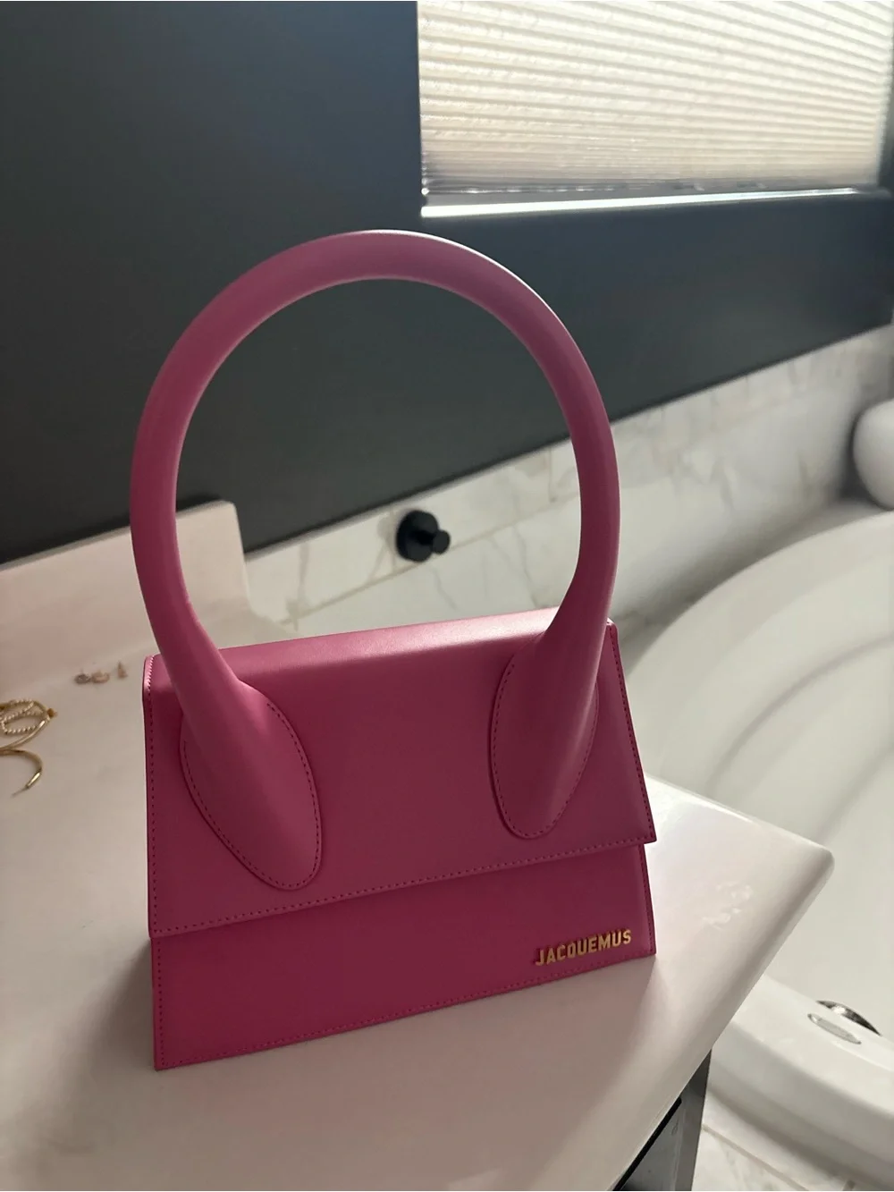 Jacquemus fuchsia leather mini top-handle bag
